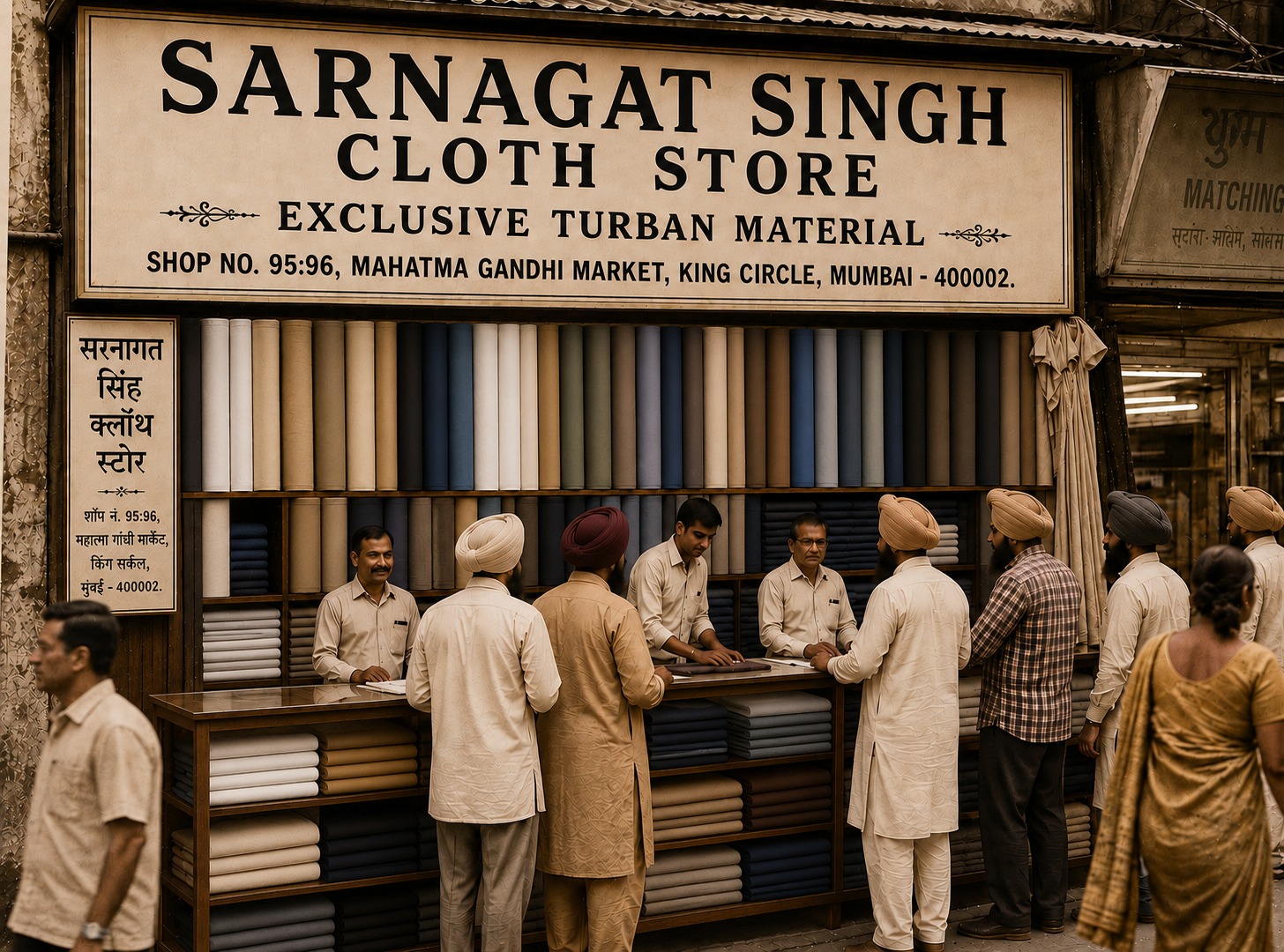 Vintage photograph of the House of Turbans fabric store in Mumbai