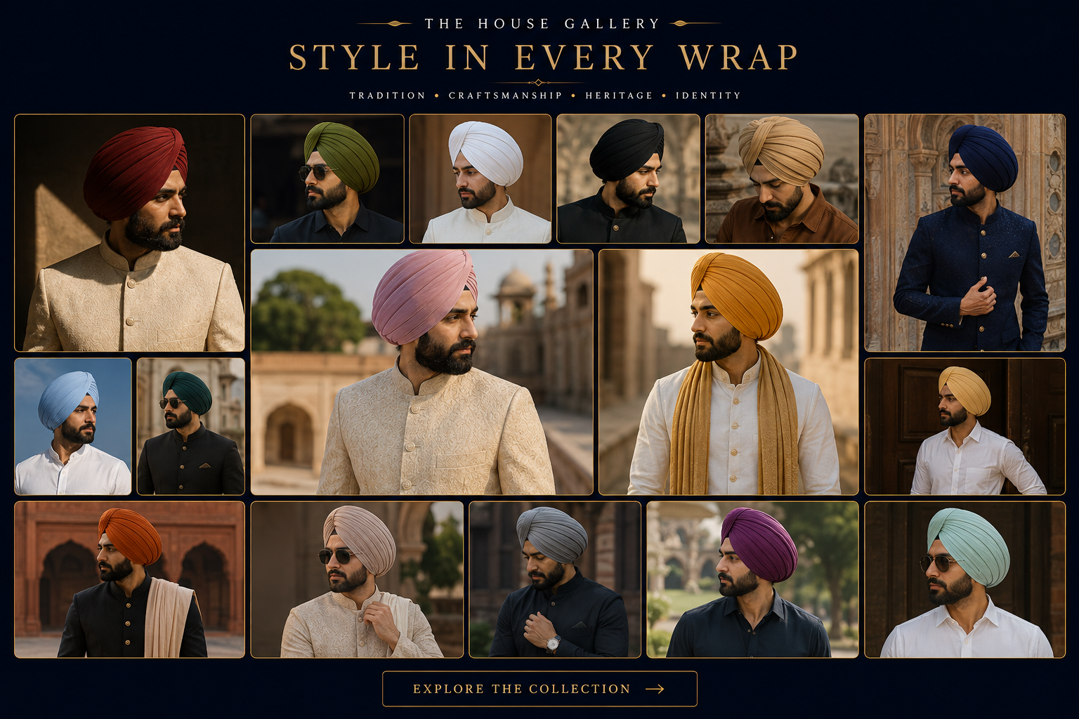 A collection of men wearing colourful turbans